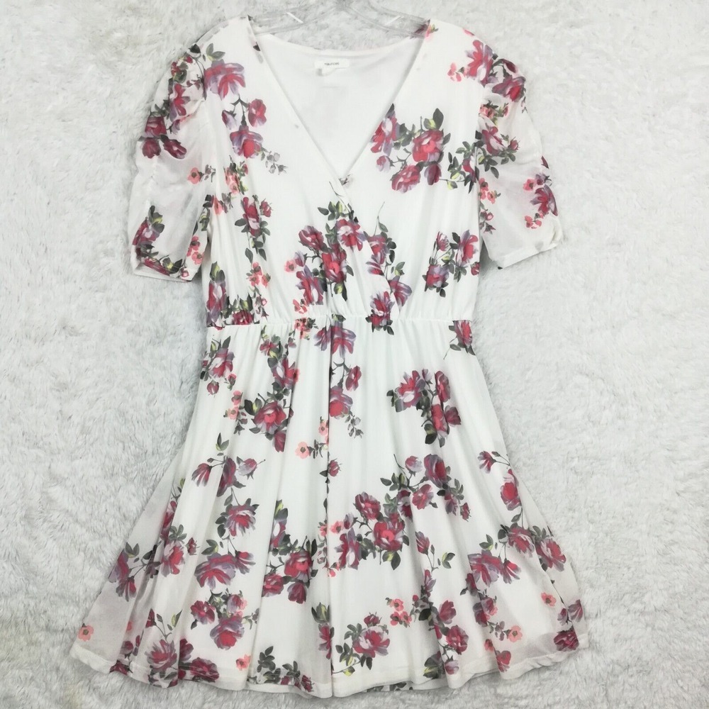 Maurices Womens Dress Mini Floral Mesh Puff‎ Sleeve Babydoll Above Knee M New